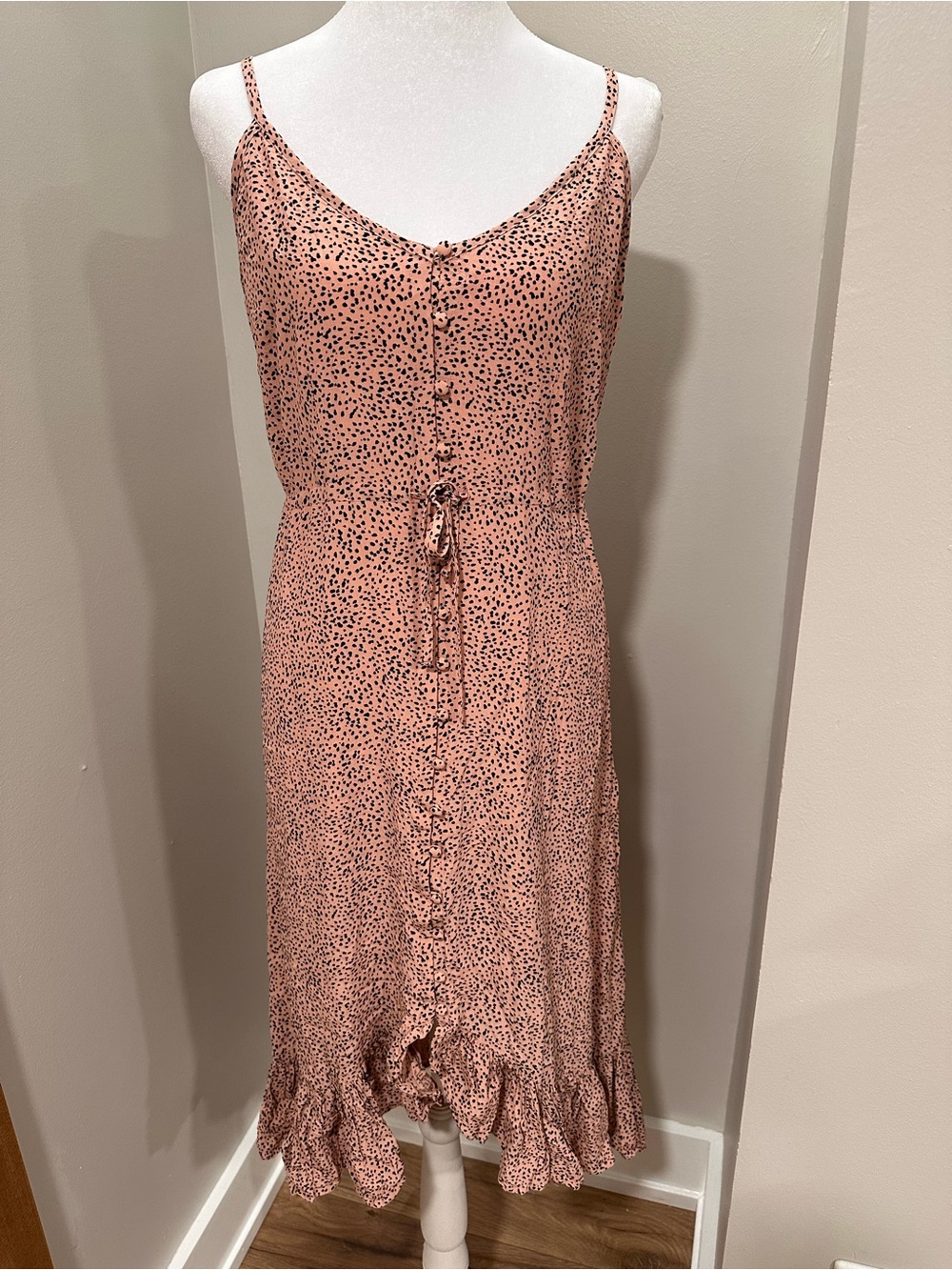 Rails Pink Frida Rose Spotted Tie-Front Midi Dress Button Front